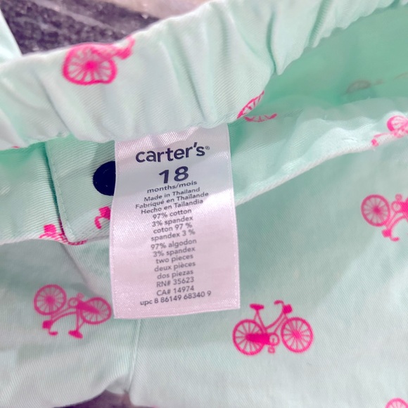 Toddler Carters Bottoms- Mint Color with Bicycle pattern- Size 18MO - Picture 3 of 5